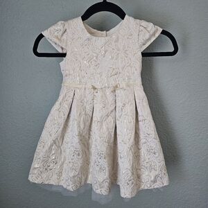 Girls Laura Ashley Jacquard Cream Gold Lined Tulle Dress *With Defect Size 5